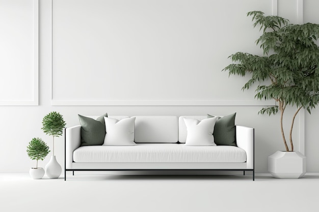 Interior wall mockup of a living area with a white empty background