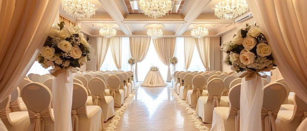 interior wedding hall decoration illustration perfect for a beautiful luxury elegant design for a romantic wedding ceremony in a hotel and decorations