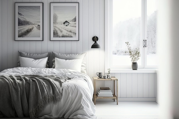 Interior of a white bedroom design from Scandinavia