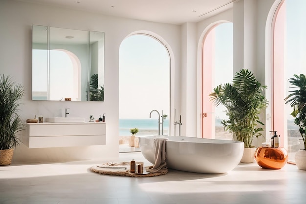 Interior of white modern bathroom