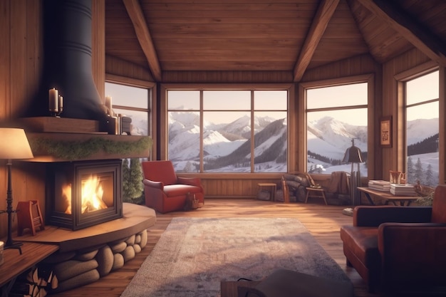 Interior winter villa view Generate Ai