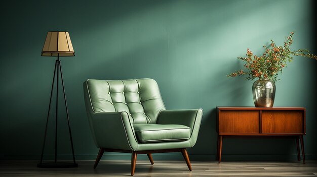 Interior with Armchair Against Empty Green Wall