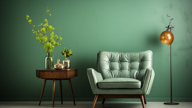 Interior with Armchair Against Empty Green Wall