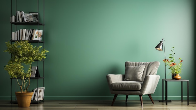 Interior with Armchair Against Empty Green Wall