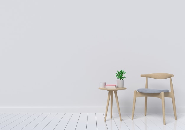 Interior with armchairs and ornamental plants on empty wall background,3D rendering