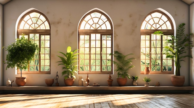 Interior with Greenery and Sunlight Filtering Through the Window