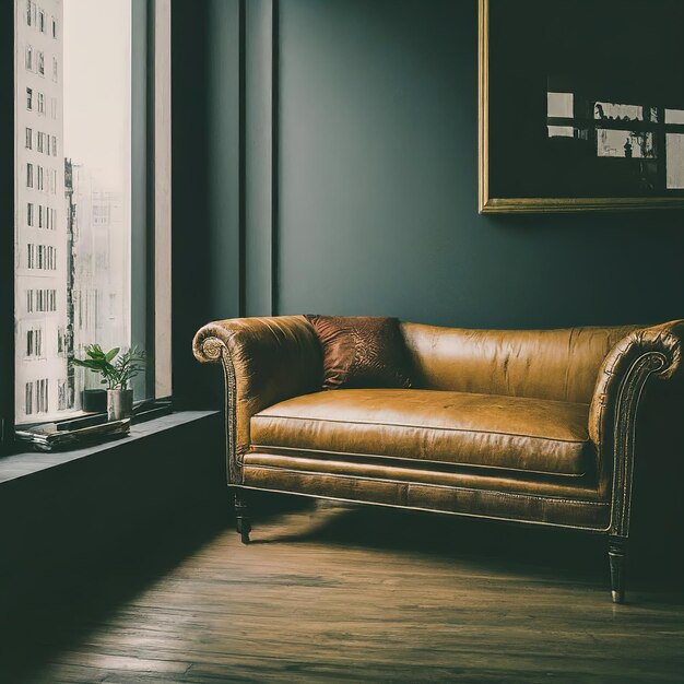 interior with a sofa armchair and window