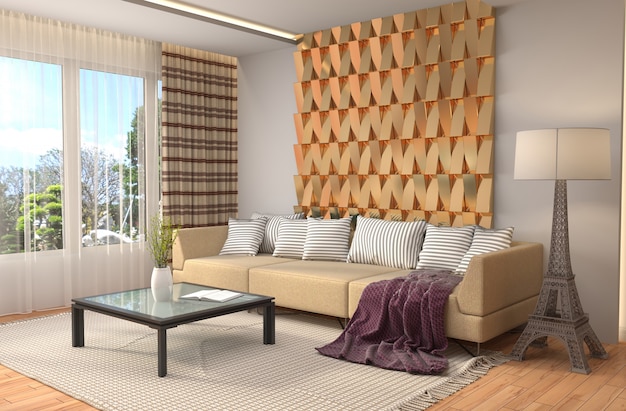 Interior with sofa rendered illustration