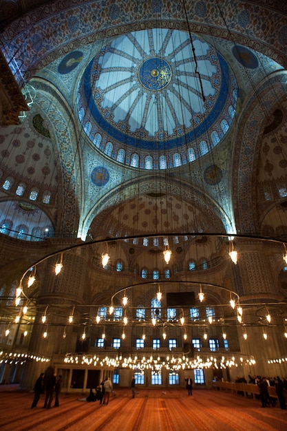 Interiors of the Sultan Ahmet Mosque in Istanbul