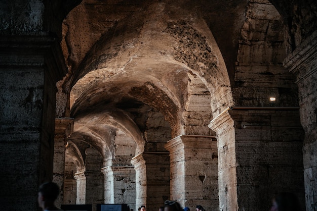 The interiour walls and arched passage of colosseum of rome italy unesco world heritage site coloseo