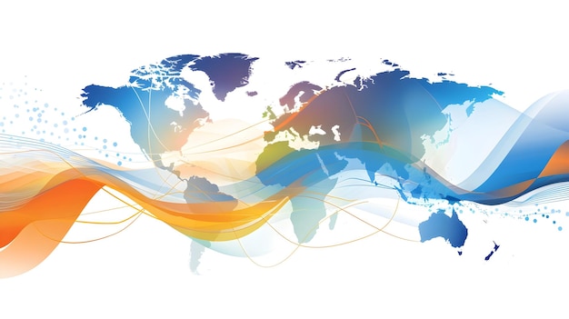 Interlinked Global Business Dynamics Represented by Fluid Continent Shapes and Trade Route Lines