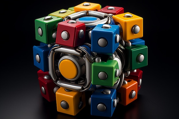 Photo interlocking gear rubiks colorful cube toys showcase image