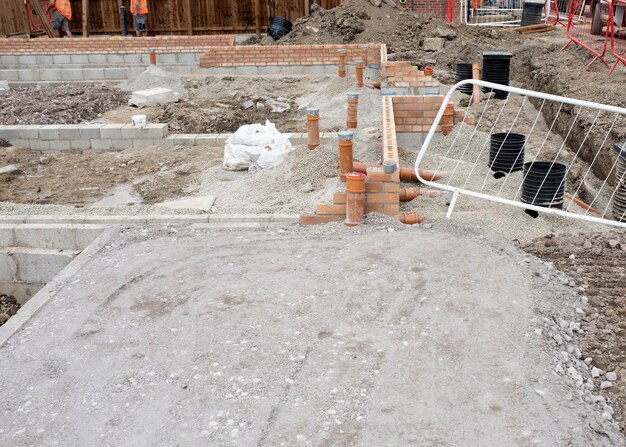 Photo internal drainage pipe installed during new residential semi-detatched house counstruction