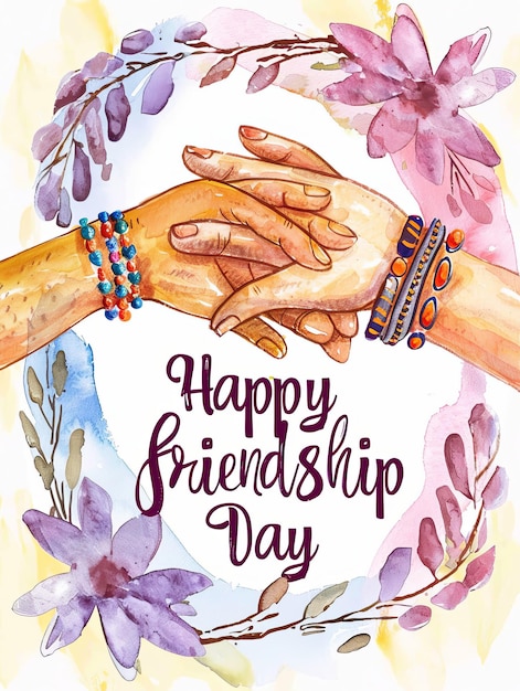 Photo internationa friendship day with hands templates showing bonding between friends watercolor clipa