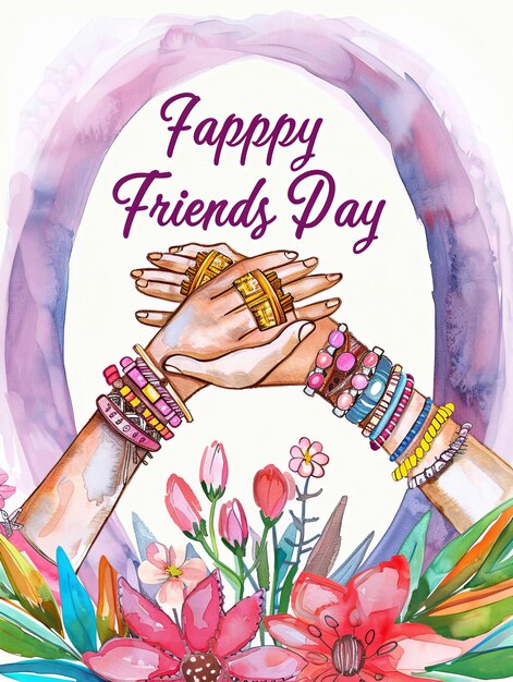 Photo internationa friendship day with hands templates showing bonding between friends watercolor clipa