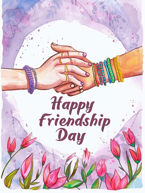 Photo internationa friendship day with hands templates showing bonding between friends watercolor clipa