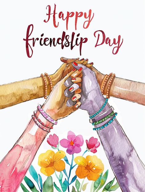 Photo internationa friendship day with hands templates showing bonding between friends watercolor clipa