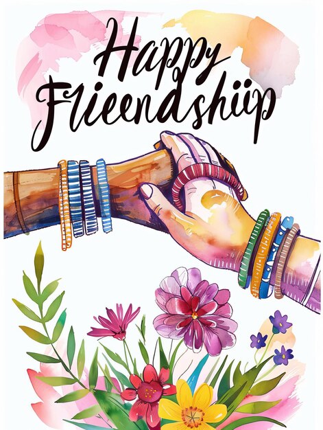 Photo internationa friendship day with hands templates showing bonding between friends watercolor clipa