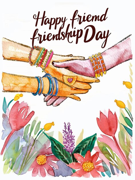 Photo internationa friendship day with hands templates showing bonding between friends watercolor clipa