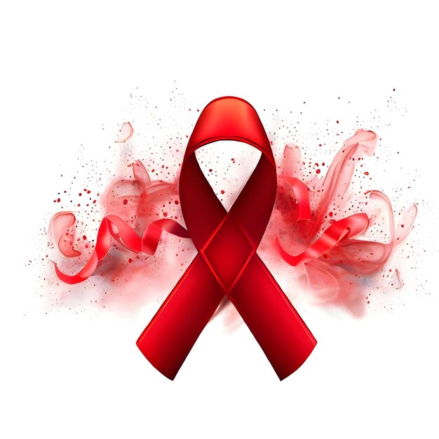 International aids day awareness with smoke splash red ribbon