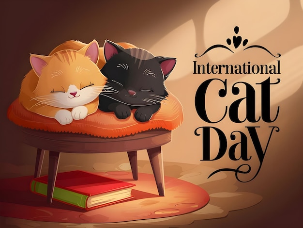 International Cat Day Flat Illustration Design