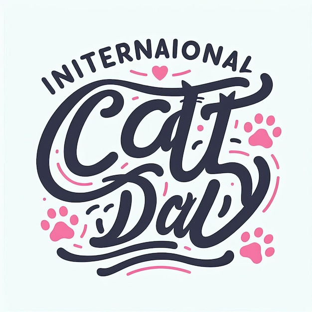 International Cat Day quote Hand drawn vector logotype with lettering typography with cat paws isolated on white background Illustration with slogan for clothe print banner badge poster sticker