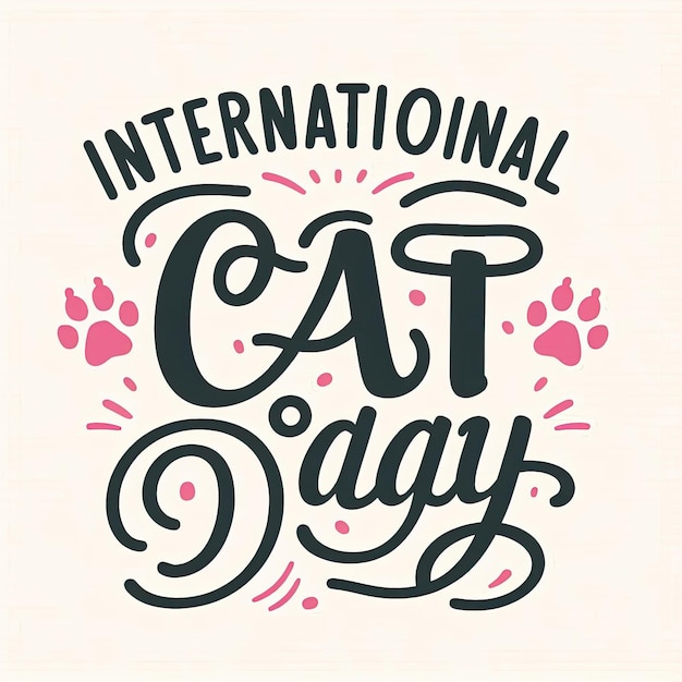 International Cat Day quote Hand drawn vector logotype with lettering typography with cat paws isolated on white background Illustration with slogan for clothe print banner badge poster sticker