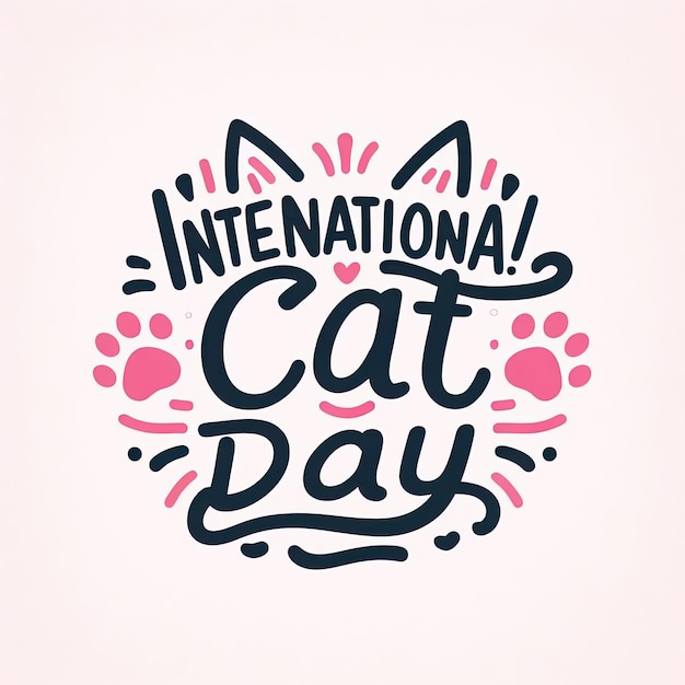 International Cat Day quote Hand drawn vector logotype with lettering typography with cat paws isolated on white background Illustration with slogan for clothe print banner badge poster sticker