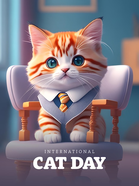 International cat day with a cute cat character