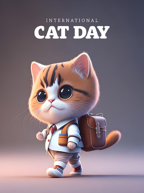 International cat day with a cute cat character