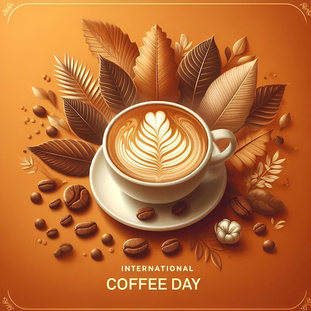 International coffee day poster banner with coffee background