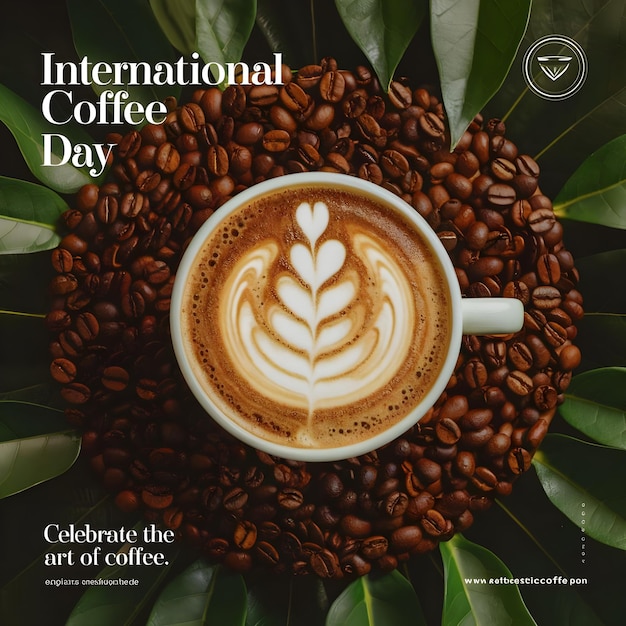 International coffee day poster design with coffee background