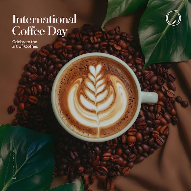 International coffee day poster design with coffee background