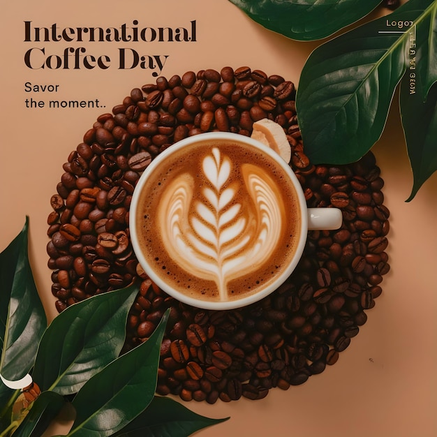 International coffee day poster design with coffee background