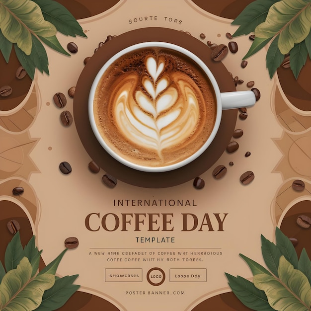 International coffee day poster design with coffee background