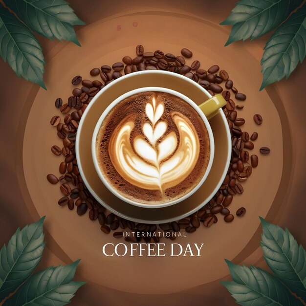 International coffee day poster design with coffee background