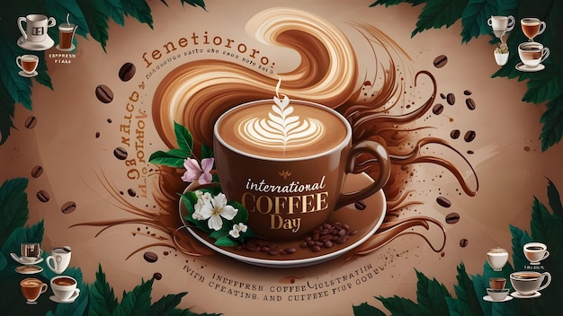 Photo international coffee day poster template with coffee background