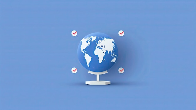 International compliance checkmarks on globe flat design illustration