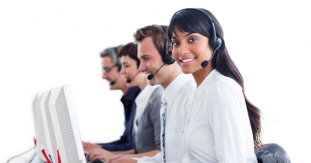 International customer service representatives with headset on