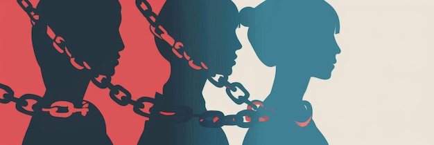 International Day against trafficking in person Silhouettes of people chained Day for the remembrance of the slave trade and its abolition concept Horizontal banner