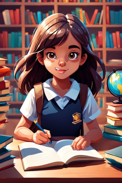 International day of education in cartoon style with girl student