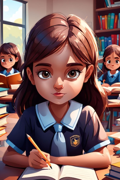 International day of education in cartoon style with girl student