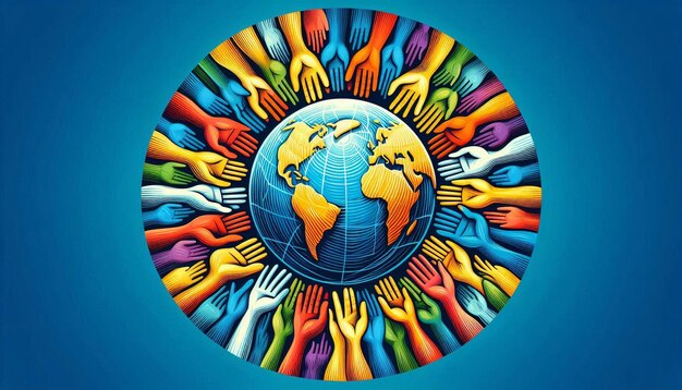 International Day for the Eradication of Poverty sketch vector Hands and world concept