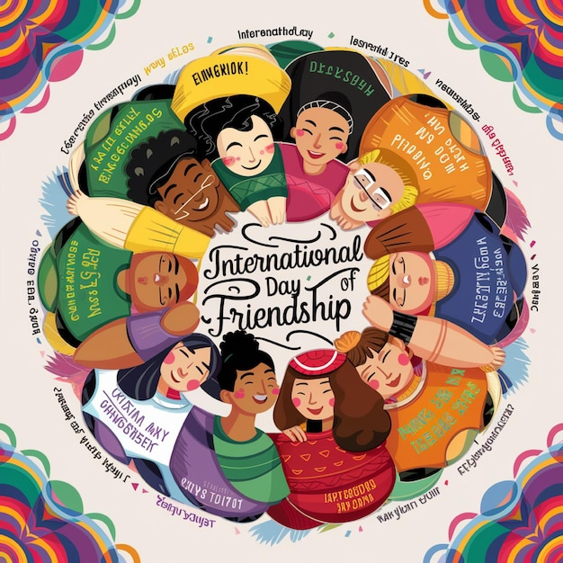 Photo international day of friendship with friends of different cultures hugging