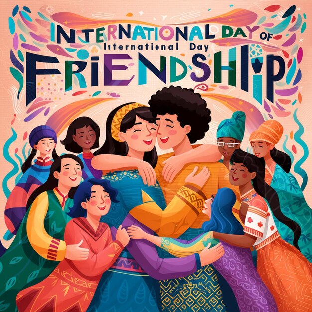 Photo international day of friendship with friends of different cultures hugging