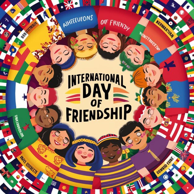 Photo international day of friendship with friends of different cultures hugging