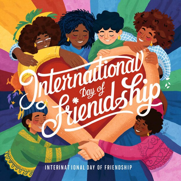 Photo international day of friendship with friends of different cultures hugging