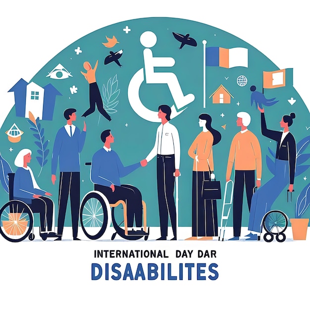 Photo international day of persons with disabilities flat illustration 3d render typography