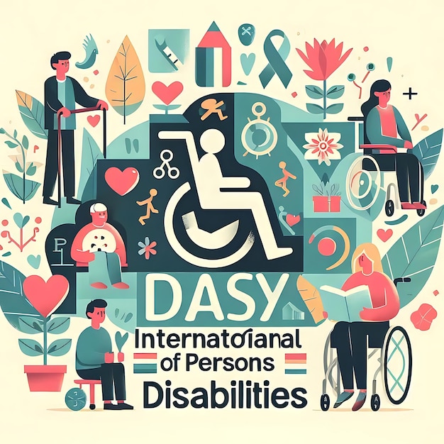 international day of persons with disabilities flat illustration 3d render typography