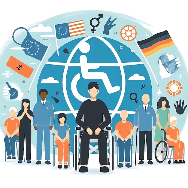 Photo international day of persons with disabilities flat illustration 3d render typography